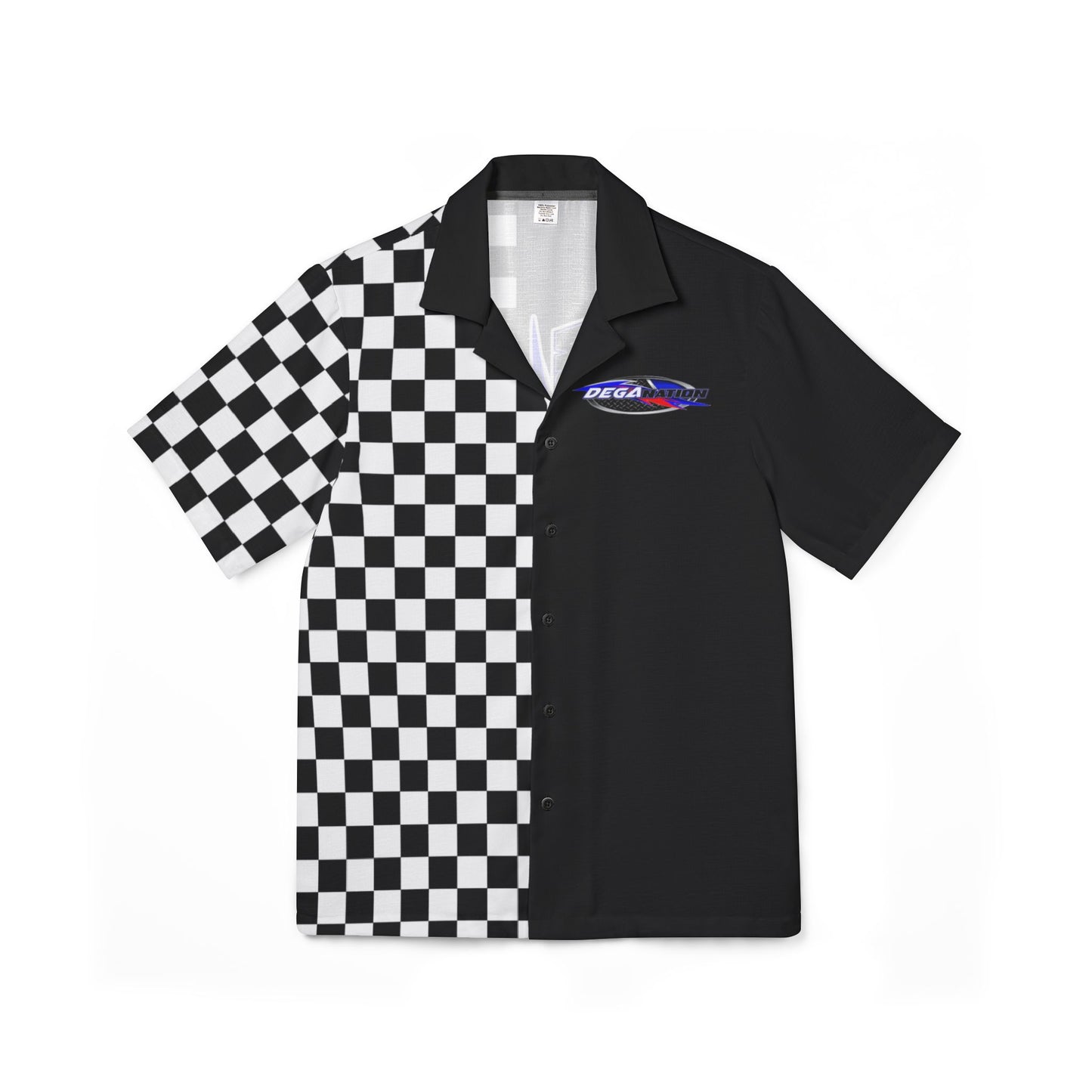 Retro Checkered Hawaiian Camp Shirt for Men, Casual Beachwear, Summer Vacation Tee, Gift for Racing Fans, Stylish Party Top