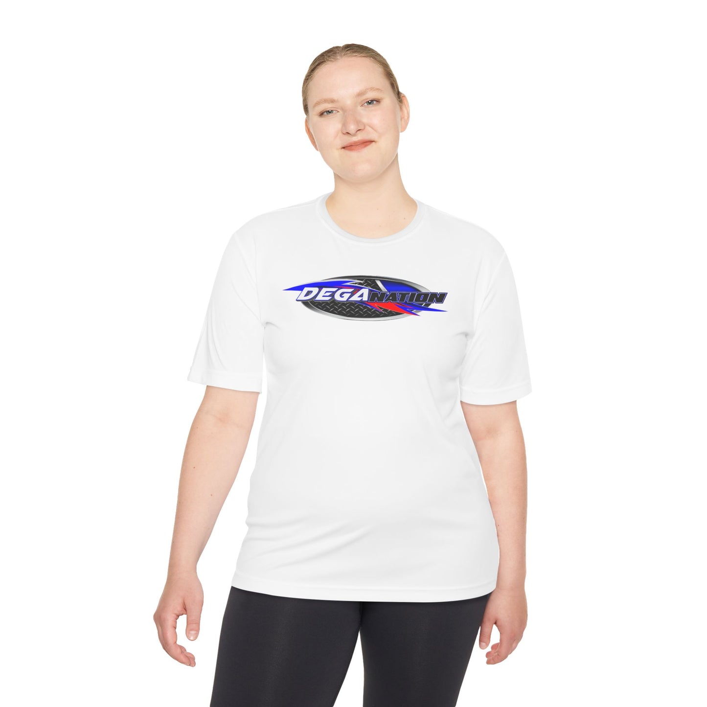 Sporty Unisex Moisture Wicking Tee with DEGA Design, Activewear, Workout T-Shirt, Gift for Athletes, Casual Summer Top