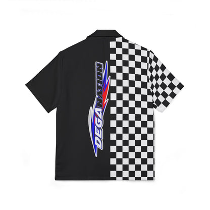 Retro Checkered Hawaiian Camp Shirt for Men, Casual Beachwear, Summer Vacation Tee, Gift for Racing Fans, Stylish Party Top