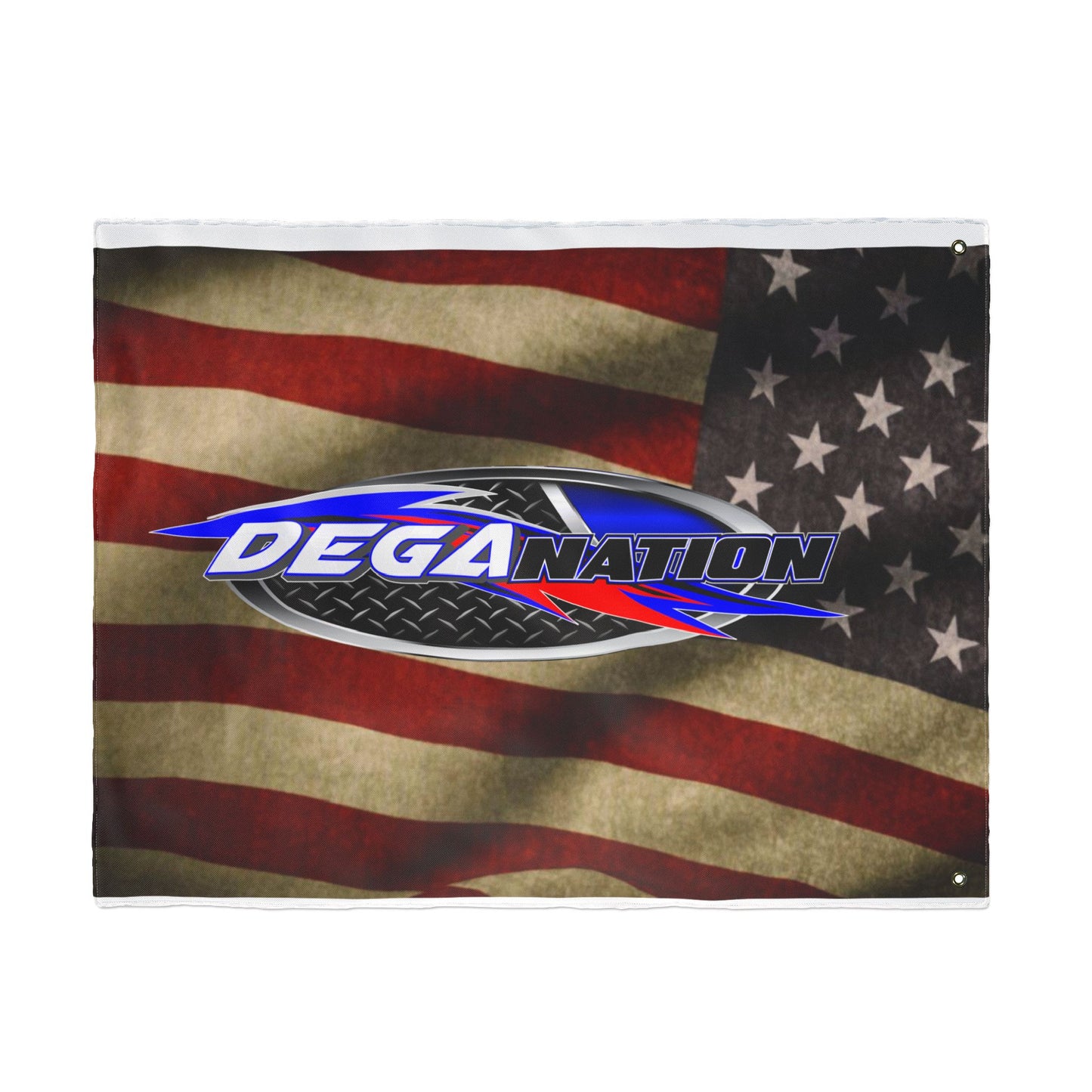 Double-Sided Flag – American Flag with DEGA Nation Logo (Patriotic Racing Banner)