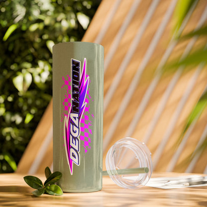 Skinny Tumbler — Pink Racing Stripe ‘DEGA’ 20oz Insulated Cup with Straw