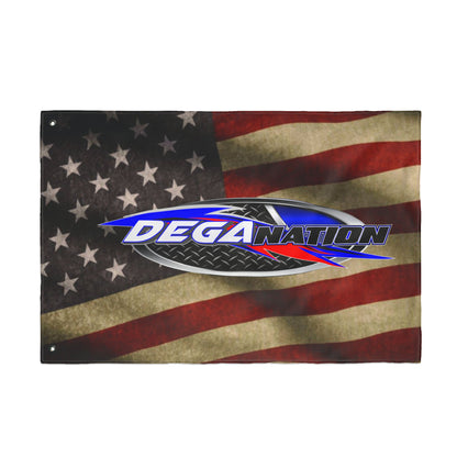 Double-Sided Flag – American Flag with DEGA Nation Logo (Patriotic Racing Banner)