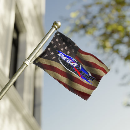 Double-Sided Flag – American Flag with DEGA Nation Logo (Patriotic Racing Banner)