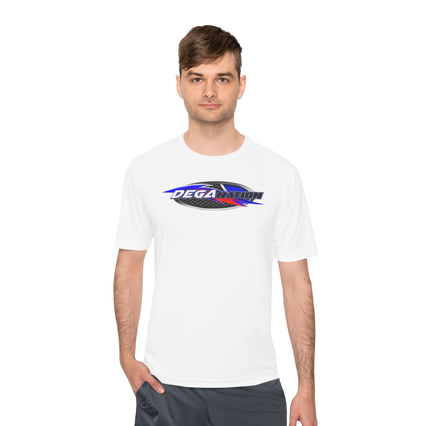 Sporty Unisex Moisture Wicking Tee with DEGA Design, Activewear, Workout T-Shirt, Gift for Athletes, Casual Summer Top