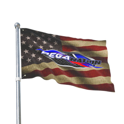 Double-Sided Flag – American Flag with DEGA Nation Logo (Patriotic Racing Banner)