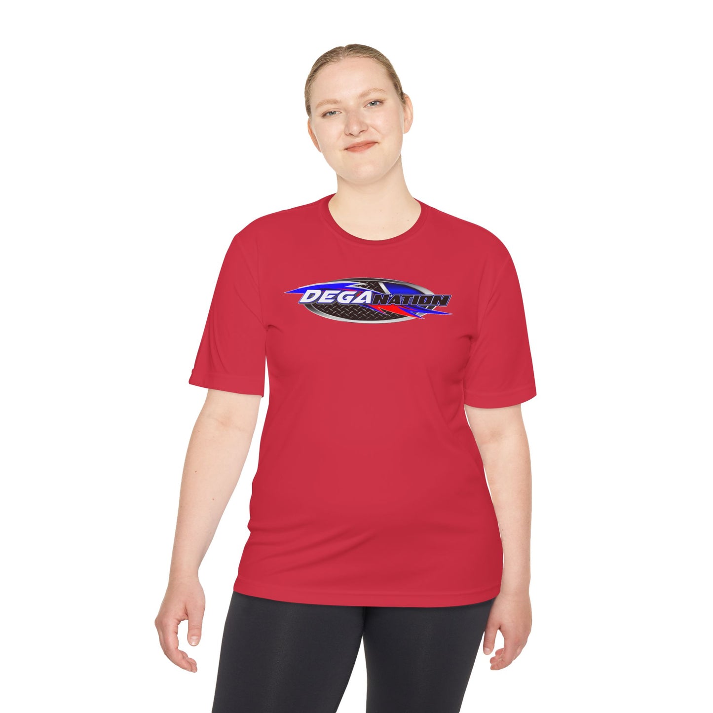 Sporty Unisex Moisture Wicking Tee with DEGA Design, Activewear, Workout T-Shirt, Gift for Athletes, Casual Summer Top