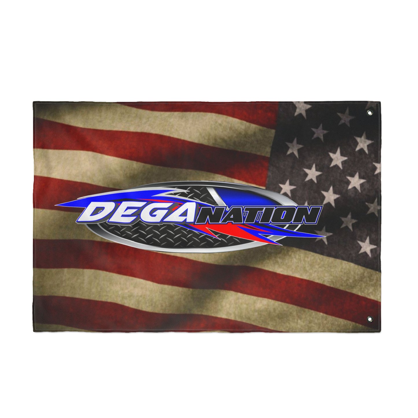 Double-Sided Flag – American Flag with DEGA Nation Logo (Patriotic Racing Banner)