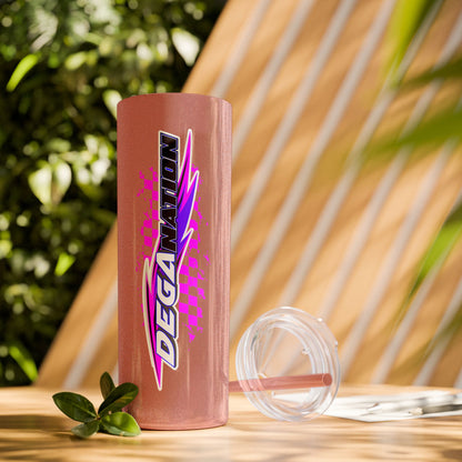 Skinny Tumbler — Pink Racing Stripe ‘DEGA’ 20oz Insulated Cup with Straw