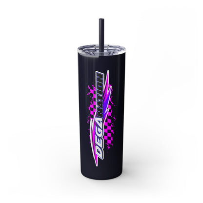 Skinny Tumbler — Pink Racing Stripe ‘DEGA’ 20oz Insulated Cup with Straw