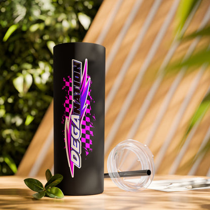 Skinny Tumbler — Pink Racing Stripe ‘DEGA’ 20oz Insulated Cup with Straw