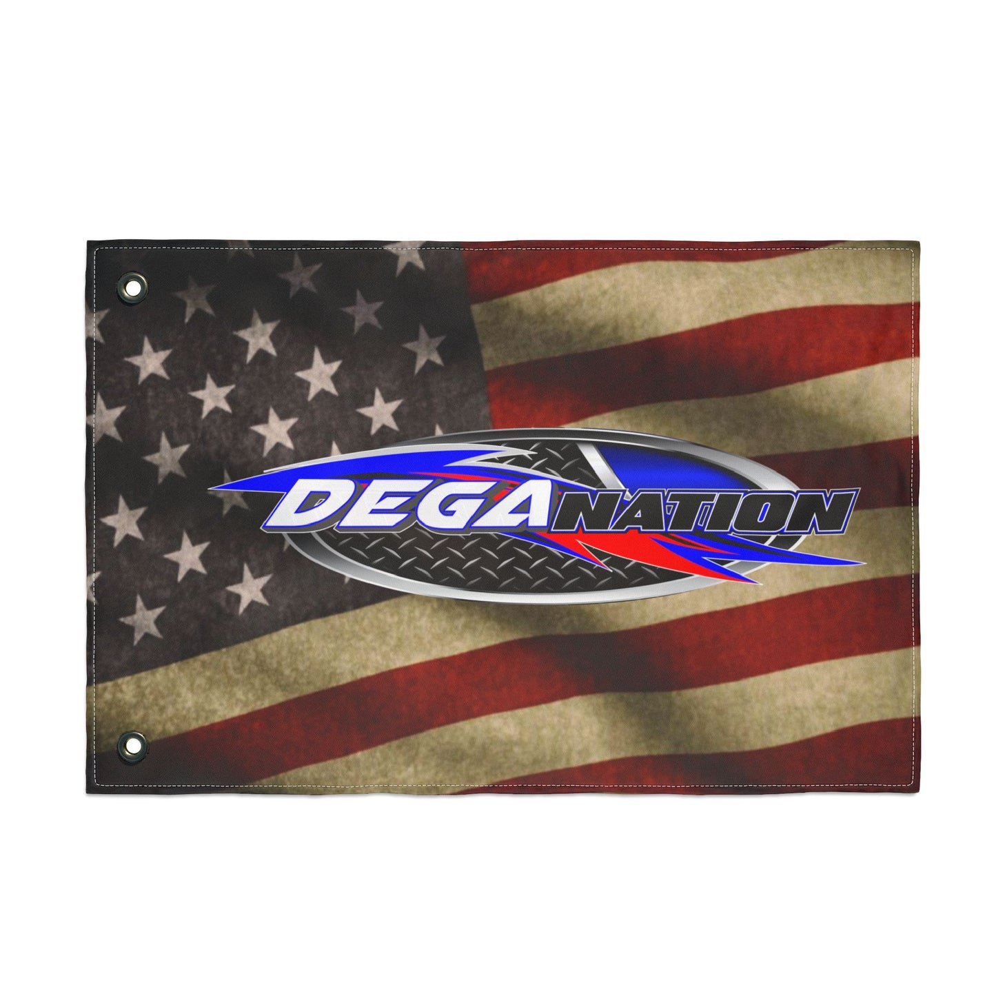 Double-Sided Flag – American Flag with DEGA Nation Logo (Patriotic Racing Banner)