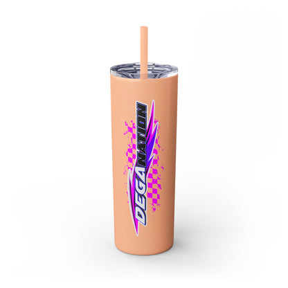 Skinny Tumbler — Pink Racing Stripe ‘DEGA’ 20oz Insulated Cup with Straw
