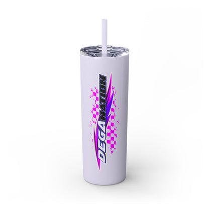 Skinny Tumbler — Pink Racing Stripe ‘DEGA’ 20oz Insulated Cup with Straw