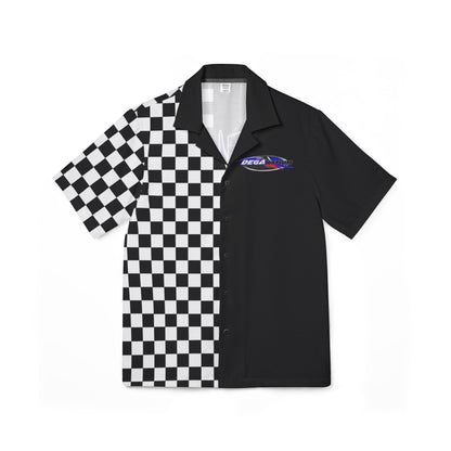 Retro Checkered Hawaiian Camp Shirt for Men, Casual Beachwear, Summer Vacation Tee, Gift for Racing Fans, Stylish Party Top