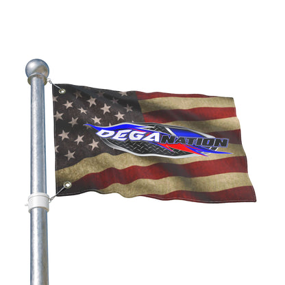 Double-Sided Flag – American Flag with DEGA Nation Logo (Patriotic Racing Banner)