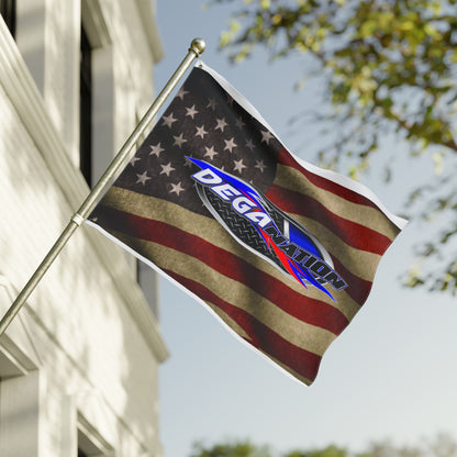 Double-Sided Flag – American Flag with DEGA Nation Logo (Patriotic Racing Banner)