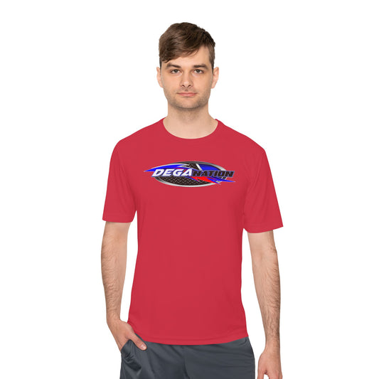 Sporty Unisex Moisture Wicking Tee with DEGA Design, Activewear, Workout T-Shirt, Gift for Athletes, Casual Summer Top