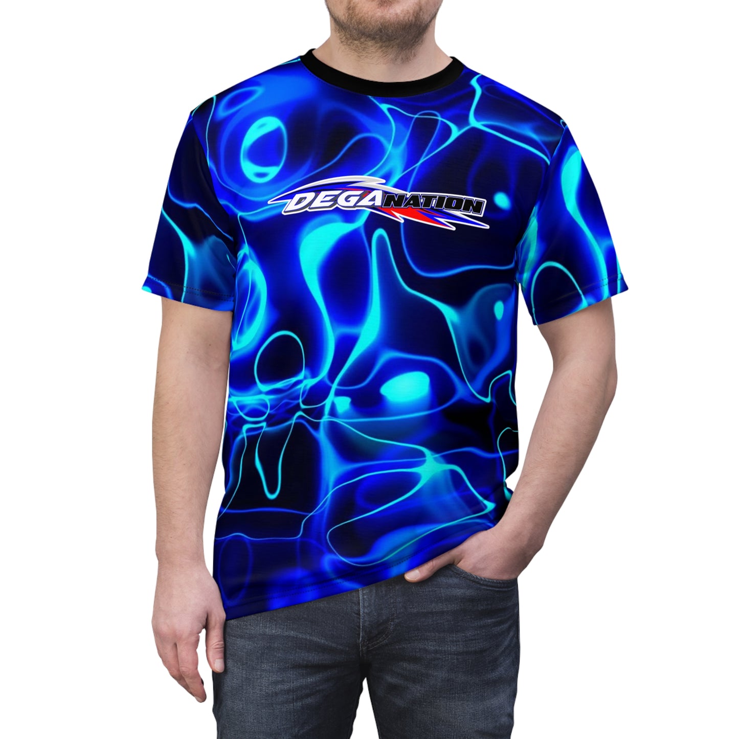 DegaNation Blue Liquid Wave All-Over Print Tee