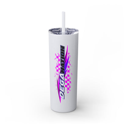 Skinny Tumbler — Pink Racing Stripe ‘DEGA’ 20oz Insulated Cup with Straw