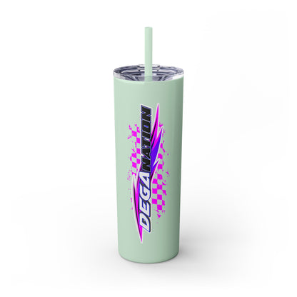 Skinny Tumbler — Pink Racing Stripe ‘DEGA’ 20oz Insulated Cup with Straw